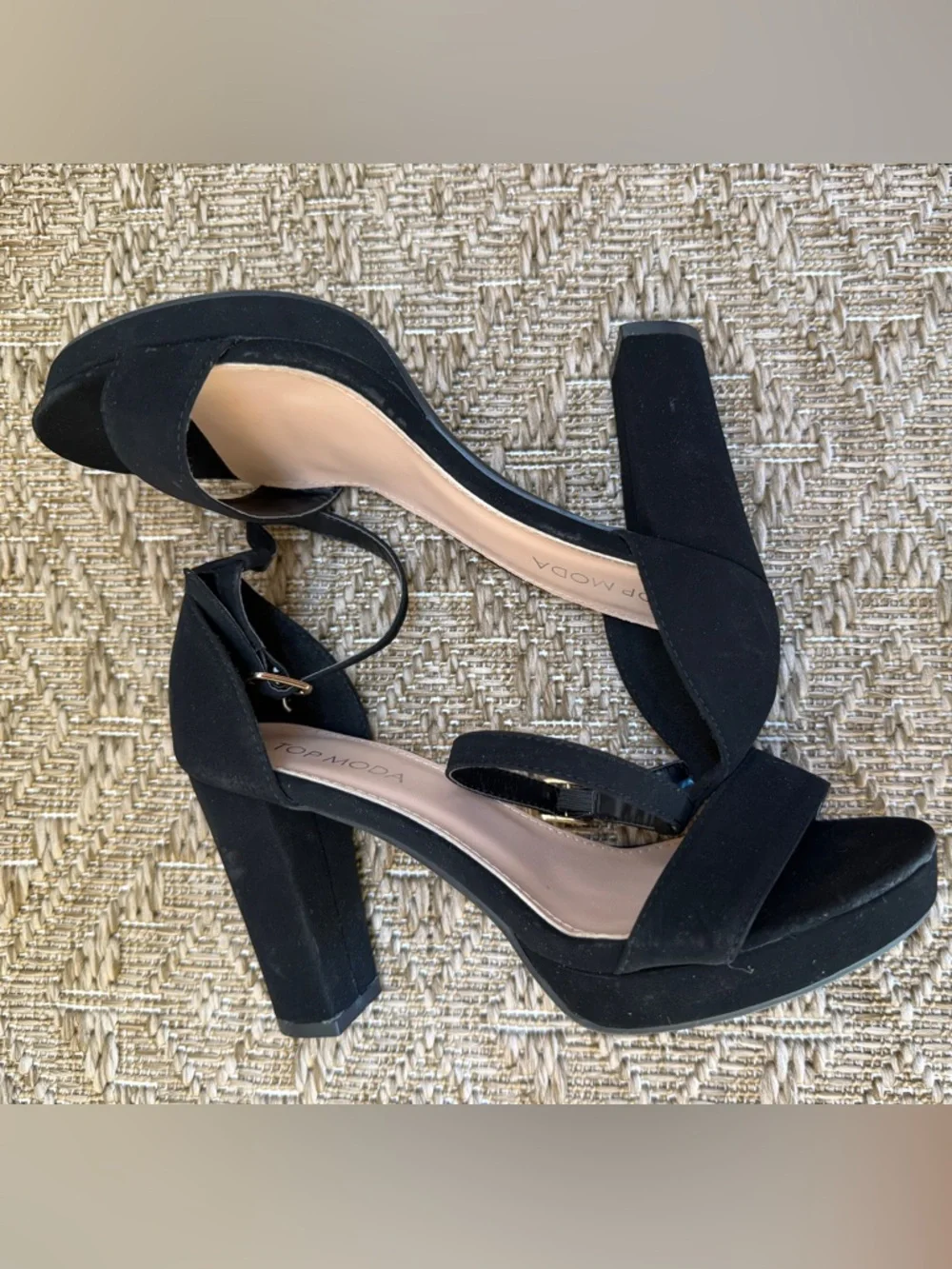 TOP Moda Black Suede Ankle-Strap Block Heel Sandals size 6 - Picture 6 of 8